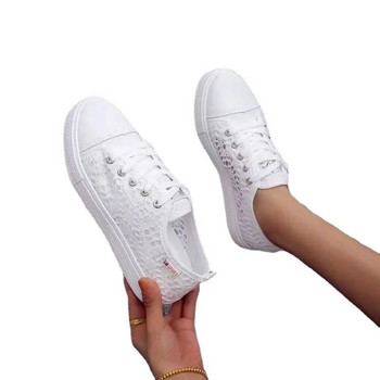 Γυναικεία παπούτσια 2022 Καλοκαιρινή μόδα Casual λευκά παπούτσια Κοψίματα από καμβά δαντέλας Κοίλη αναπνεύσιμη πλατφόρμα Επίπεδα παπούτσια Γυναικεία αθλητικά παπούτσια