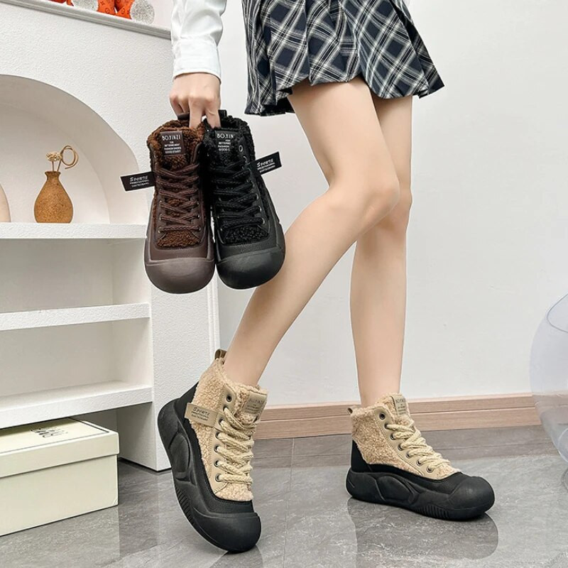 Naiste talvised poolsaapad Uued vabaaja spordisoojendusega rulajalatsid Naiste platvorm Pluss plush lumesaapad Jalatsid Botas De Mujer