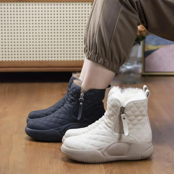 Дамски ботуши за сняг Зима Пролет Топли ботуши с дебела подметка Едноцветни обувки с цип за жени 2023 г. Плюшени обувки за увеличаване на височината