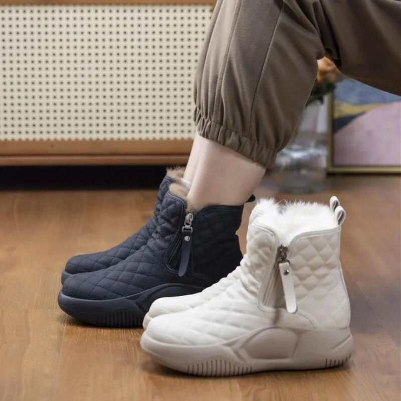 Moteriški sniego batai žieminiai pavasario šilti storapadžiai kulkšnies vienspalviai batai su užtrauktuku moterims 2023 m. ūgį didinantys pliušiniai batai