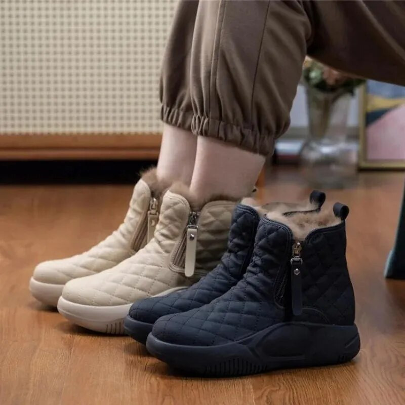 Moteriški sniego batai žieminiai pavasario šilti storapadžiai kulkšnies vienspalviai batai su užtrauktuku moterims 2023 m. ūgį didinantys pliušiniai batai