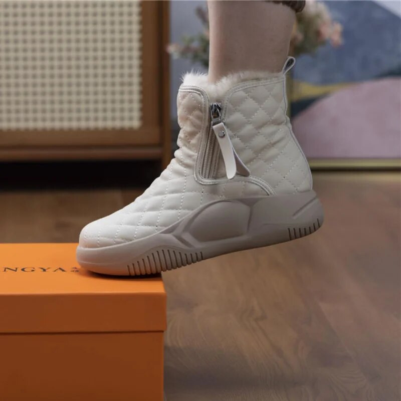 Moteriški sniego batai žieminiai pavasario šilti storapadžiai kulkšnies vienspalviai batai su užtrauktuku moterims 2023 m. ūgį didinantys pliušiniai batai
