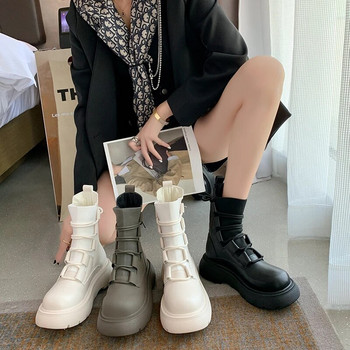 2023 Stretch ύφασμα Γυναικείες μπότες Άνοιξη Φθινόπωρο Φοιτητικά Casual Fashion Παπούτσια με κορδόνια με σταυρωτά δεμένα συμπαγή στρογγυλά μύτη με τετράγωνο τακούνι