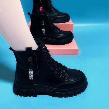 Дамски ботуши Черни ботуши на платформа с връзки Модни къси ботуши с дебела подметка Дамски топли памучни обувки Зимни ботуши за сняг