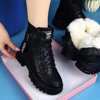 Γυναικείες μπότες Μαύρες με κορδόνι Πλατφόρμα Μποτάκια Αστραγάλου Μόδα Κοντές μπότες με χοντρή σόλα Γυναικεία ζεστά βαμβακερά παπούτσια Χειμερινές μπότες χιονιού