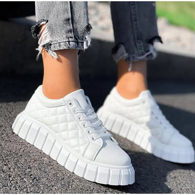 Naiste sügispunahast tossud õmblemine, nööriga platvorm, lamedad vulkaniseeritud kingad Paks tallaga püksid vabaaja valged mustad lõuendist kingad