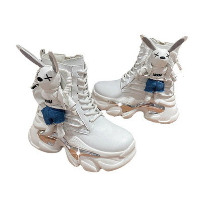 Γυναικείες μπότες με χοντρή σόλα με σφήνα τακούνι με κορδόνια διακοσμητικά γυναικεία παπούτσια μόδα Χειμερινές γυναικείες μπότες Βουλκανιζέ παπούτσια Μοντέρνες μπότες