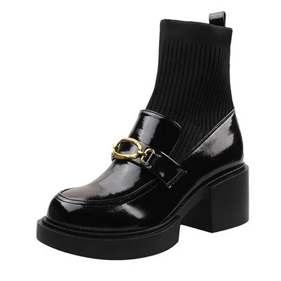 Saapad kontsaga naiste poolsaapad platvorm väga kõrged kontsad jalatsid sokid lühikesed kingad naistele ümara varbaga Chunky Goth hot boot