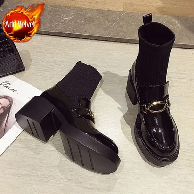 Saapad kontsaga naiste poolsaapad platvorm väga kõrged kontsad jalatsid sokid lühikesed kingad naistele ümara varbaga Chunky Goth hot boot