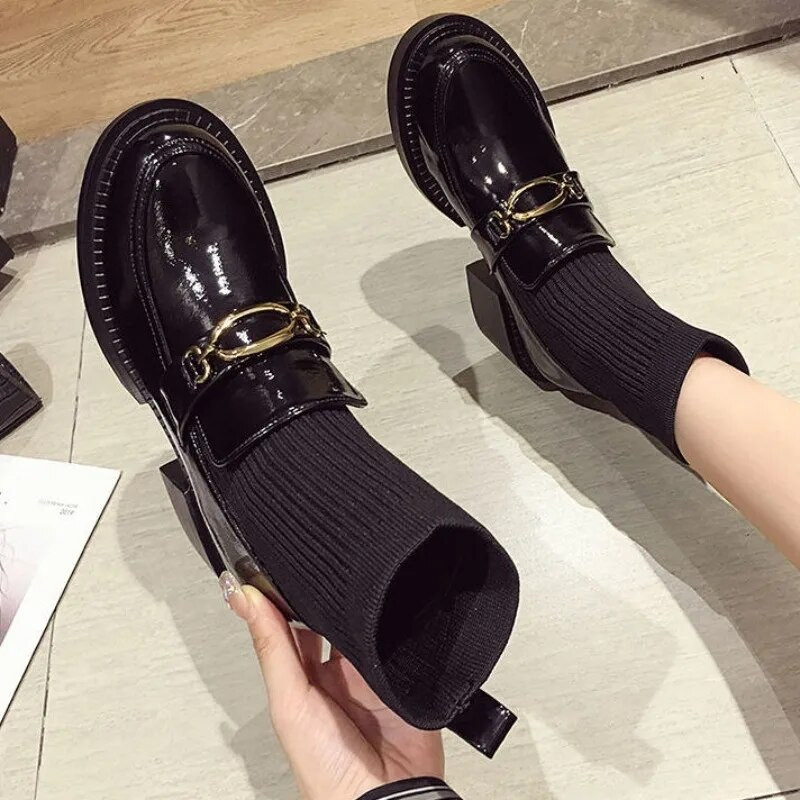 Saapad kontsaga naiste poolsaapad platvorm väga kõrged kontsad jalatsid sokid lühikesed kingad naistele ümara varbaga Chunky Goth hot boot