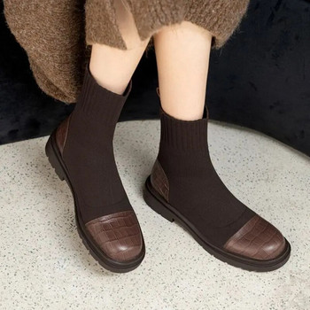Μποτάκια Χοντροκομμένα κοντά παπούτσια για γυναίκες Καφέ κάλτσα Παπούτσια Πλατφόρμα Ελαστικά γυναικεία μποτάκια Τάση 2023 Y2k New In Fashion Pu 39