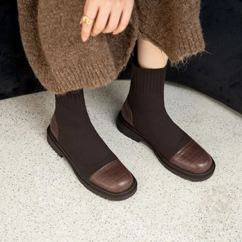 Ботуши Набити къси обувки за жени Кафяв чорап Обувки Еластични дамски ботуши на платформа Trend 2023 Y2k Ново в модата Pu 39