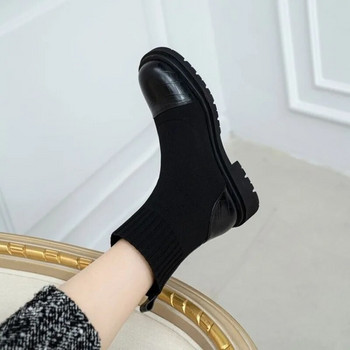 Ботуши Набити къси обувки за жени Кафяв чорап Обувки Еластични дамски ботуши на платформа Trend 2023 Y2k Ново в модата Pu 39