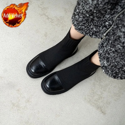 Papud Tursked lühikesed kingad naistele Pruunid sokid Jalatsid Platvorm Elastsed Naiste poolsaapad Trend 2023 Y2k Uus moes Pu 39