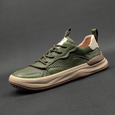 Ανδρικά αθλητικά παπούτσια μονόχρωμα ελαστικά παπούτσια casual παπούτσια σε στυλ ραψίματος Δερμάτινο κούφιο αναπνεύσιμο υπαίθριο ελαφρύ χωρίς ολίσθηση Zapatos