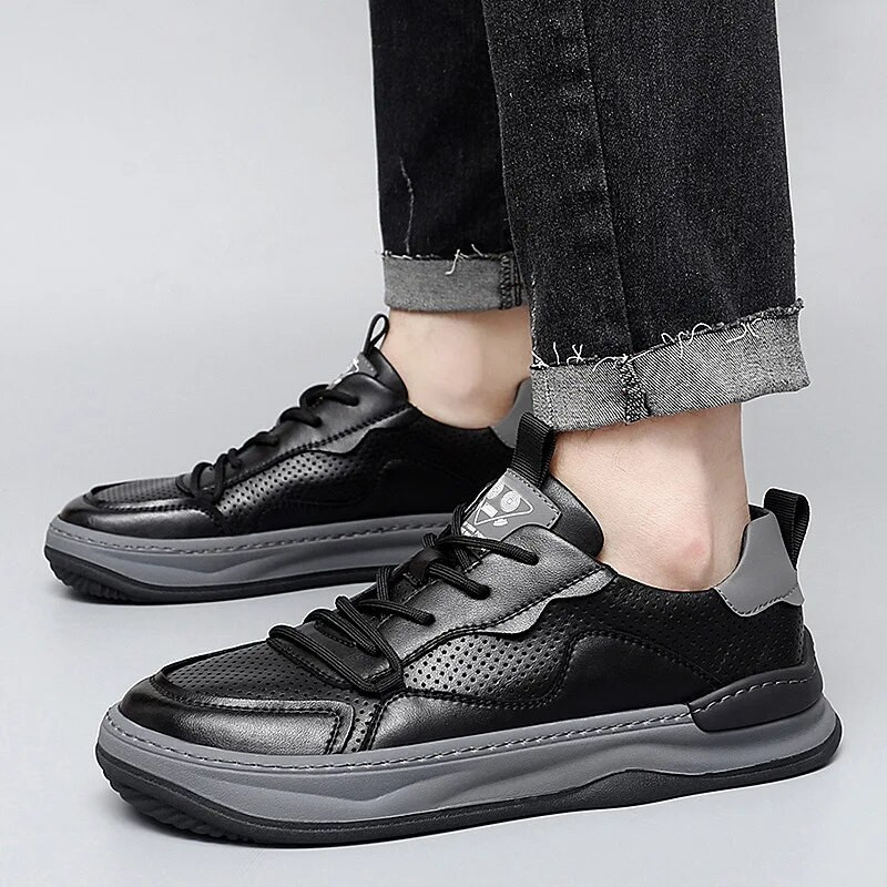 Ανδρικά αθλητικά παπούτσια μονόχρωμα ελαστικά παπούτσια casual παπούτσια σε στυλ ραψίματος Δερμάτινο κούφιο αναπνεύσιμο υπαίθριο ελαφρύ χωρίς ολίσθηση Zapatos