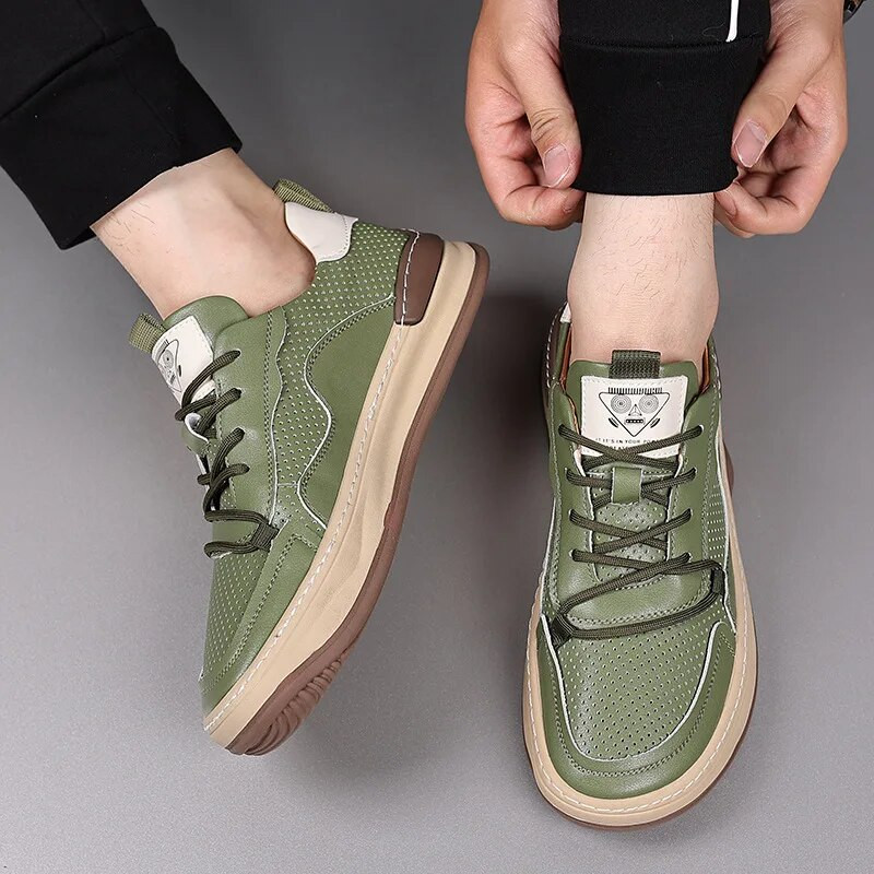 Ανδρικά αθλητικά παπούτσια μονόχρωμα ελαστικά παπούτσια casual παπούτσια σε στυλ ραψίματος Δερμάτινο κούφιο αναπνεύσιμο υπαίθριο ελαφρύ χωρίς ολίσθηση Zapatos