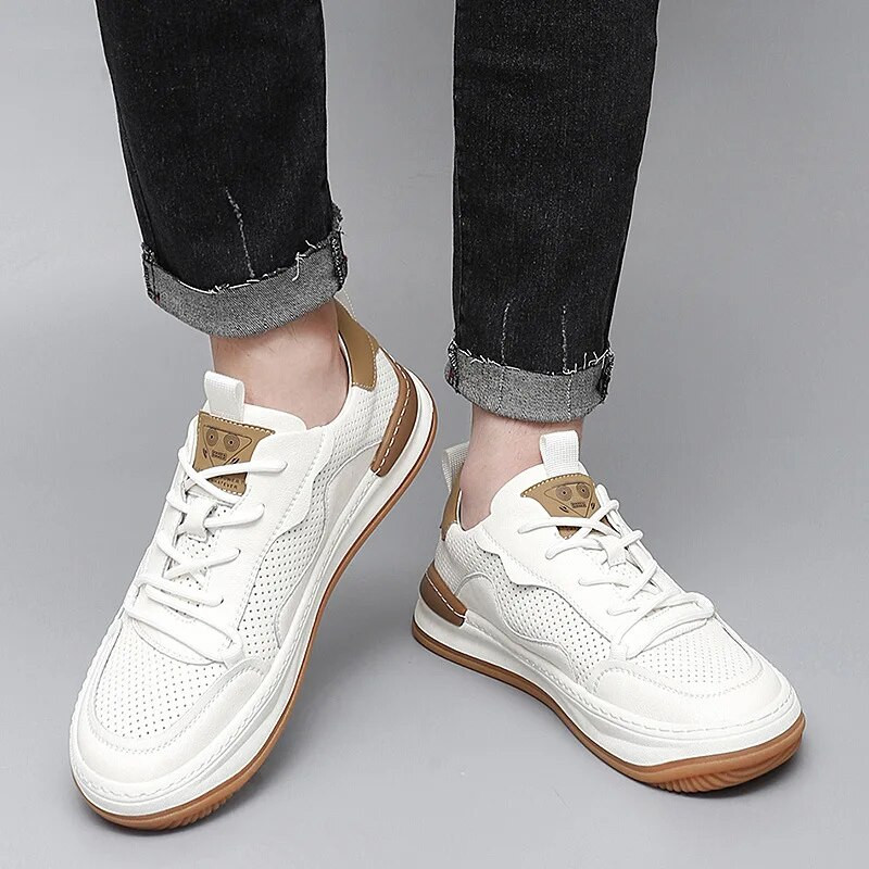 Ανδρικά αθλητικά παπούτσια μονόχρωμα ελαστικά παπούτσια casual παπούτσια σε στυλ ραψίματος Δερμάτινο κούφιο αναπνεύσιμο υπαίθριο ελαφρύ χωρίς ολίσθηση Zapatos