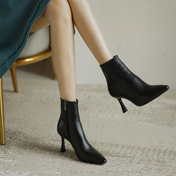 Ψηλοτάκουνα παπούτσια Φόρεμα με μυτερές μπότες γυμνές μαύρες μπότες με λεπτό τακούνι Μόδα μποτάκια ρετρό γυναικεία παπούτσια Γυναικείες μπότες