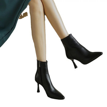 Обувки с високи токчета Голи ботуши с остри пръсти Черни ботуши Модни ботуши с тънък ток Ретро дамски обувки Дамски ботуши