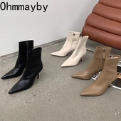 Moteriški batai su smailia nosimi Moteriški šoniniai užtrauktukai trumpi batai moteriški ploni ploni aukštakulniai žieminė moteriška trumpa pliušinė avalynė