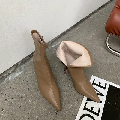 Moteriški batai su smailia nosimi Moteriški šoniniai užtrauktukai trumpi batai moteriški ploni ploni aukštakulniai žieminė moteriška trumpa pliušinė avalynė