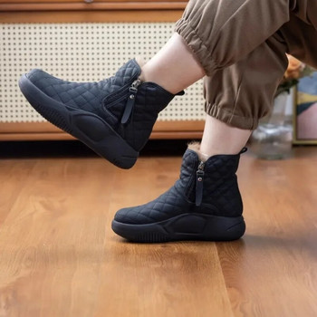Γυναικείες μπότες χειμερινής άνοιξης Μπότες χιονιού με ζεστή χοντρή σόλα Παπούτσια μονόχρωμα με φερμουάρ Fleeces 2023 Λούτρινα παπούτσια για αύξηση του ύψους