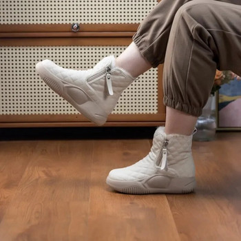 Γυναικείες μπότες χειμερινής άνοιξης Μπότες χιονιού με ζεστή χοντρή σόλα Παπούτσια μονόχρωμα με φερμουάρ Fleeces 2023 Λούτρινα παπούτσια για αύξηση του ύψους