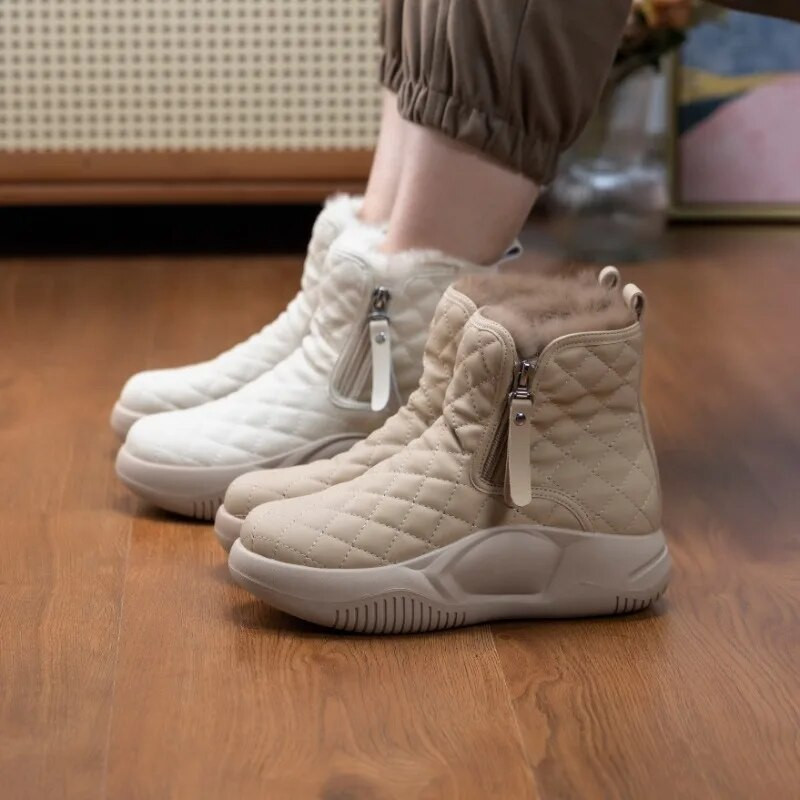 Moteriški kulkšnies batai žieminiai pavasario šilti storu padu sniego batai vienspalviai vilnos batai su užtrauktuku 2023 m. ūgį didinantys pliušiniai batai
