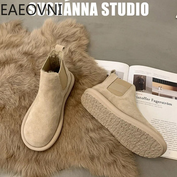 Νέα Keep Warm Snow Boots Γυναικεία Comfort Flats Τακούνι Γυναικεία παπούτσια Κομψά κοντά Botas botines de mujer