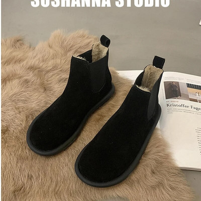 Nove ugrijane čizme za snijeg Ženske udobne cipele s ravnom petom Ženske elegantne kratke Botas botines de mujer