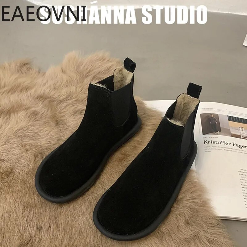 Nove ugrijane čizme za snijeg Ženske udobne cipele s ravnom petom Ženske elegantne kratke Botas botines de mujer