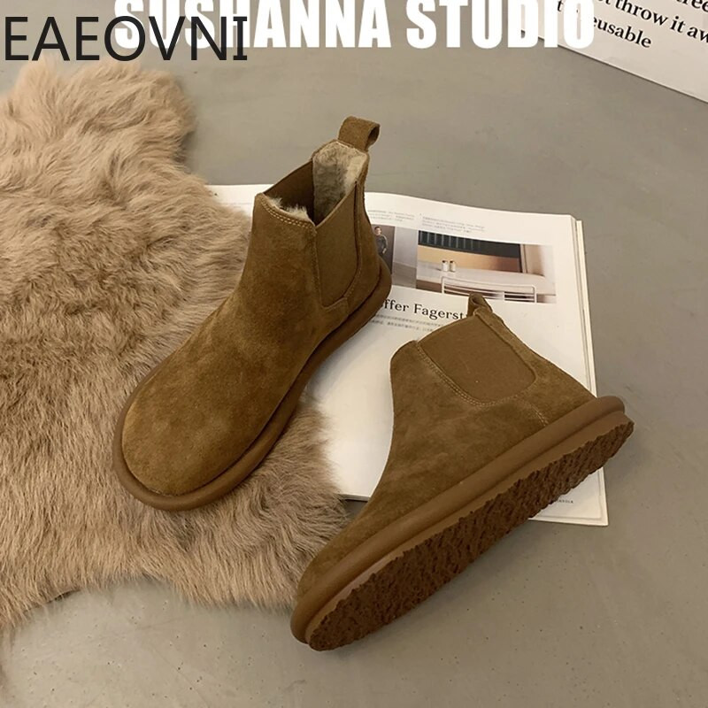 Nove ugrijane čizme za snijeg Ženske udobne cipele s ravnom petom Ženske elegantne kratke Botas botines de mujer