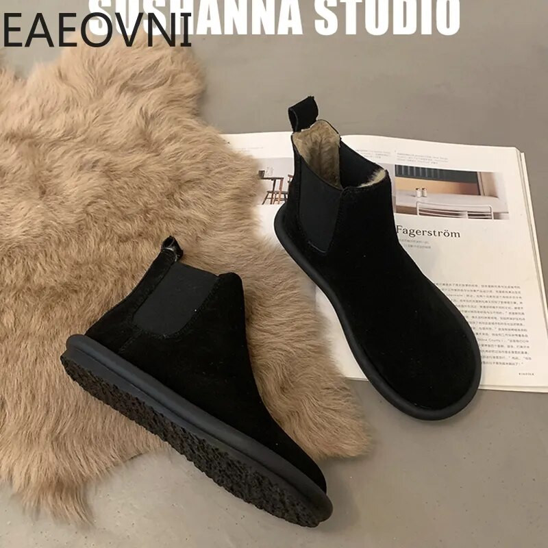 Nove ugrijane čizme za snijeg Ženske udobne cipele s ravnom petom Ženske elegantne kratke Botas botines de mujer