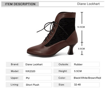 Дамски викториански боти до глезена с остър пръст, кожени дантела, издълбани, пънк с връзки, странни стимпънк обувки на висок ток, плюс размер 32-46
