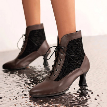 Γυναικείες βικτωριανές μπότες με μυτερή μύτη Δερμάτινη δαντέλα με κούφια πανκ δαντέλα επάνω Παράξενα Steampunk ψηλοτάκουνα παπούτσια συν μέγεθος 32-46