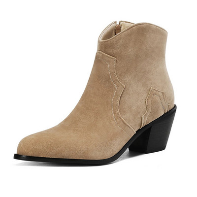 Sügistalvine vabaaja lääne kauboi poolsaapad Naiste Cowgirl papud Lühikesed kasakad Botas Flock terava varbaga kõrged kontsad kingad