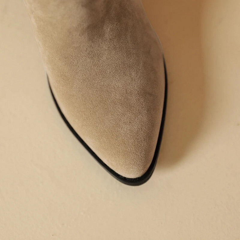 Sügistalvine vabaaja lääne kauboi poolsaapad Naiste Cowgirl papud Lühikesed kasakad Botas Flock terava varbaga kõrged kontsad kingad