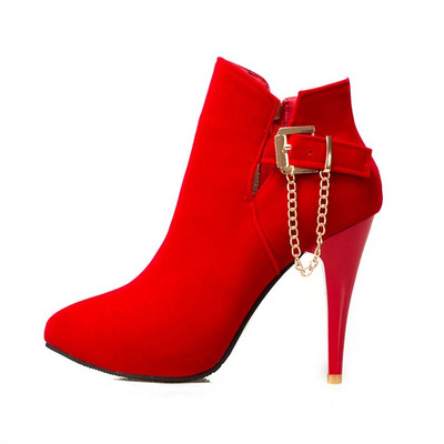 Proljeće jesen Nove gležnjače s visokom petom Seksi modni čamci za žene Lanac s kopčom Tanke pete s platformom Kratke čizme Femininas