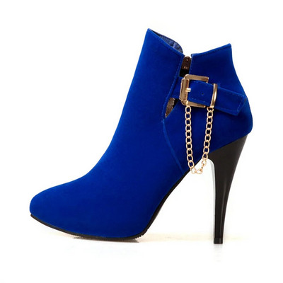 Proljeće jesen Nove gležnjače s visokom petom Seksi modni čamci za žene Lanac s kopčom Tanke pete s platformom Kratke čizme Femininas