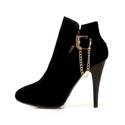 Proljeće jesen Nove gležnjače s visokom petom Seksi modni čamci za žene Lanac s kopčom Tanke pete s platformom Kratke čizme Femininas