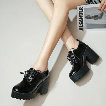 Класически дамски обувки с връзки, черни, бели, къси ботуши с платформа, евро стил, дамски обувки, есен, пролет, пънк обувки с високи токчета