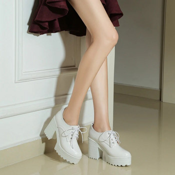 Κλασικό κορδόνι για γυναίκες Μαύρο λευκό ψηλοτάκουνο Κοντό μποτάκι πλατφόρμα Γυναικεία παπούτσια φθινοπωρινά ανοιξιάτικα πανκ ψηλοτάκουνα παπούτσια