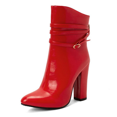 Baltos storos kulkšnies auliniai moteriški trumpi batai Madingi aukštakulniai batai su sagtimi Mėlyni rudeniniai žieminiai moteriški aulinukai