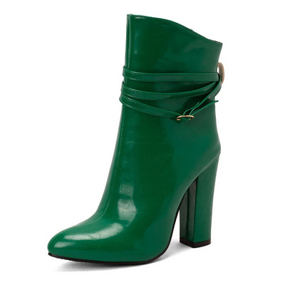 Baltos storos kulkšnies auliniai moteriški trumpi batai Madingi aukštakulniai batai su sagtimi Mėlyni rudeniniai žieminiai moteriški aulinukai