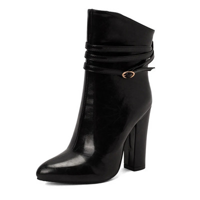 Baltos storos kulkšnies auliniai moteriški trumpi batai Madingi aukštakulniai batai su sagtimi Mėlyni rudeniniai žieminiai moteriški aulinukai