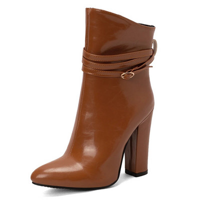 Baltos storos kulkšnies auliniai moteriški trumpi batai Madingi aukštakulniai batai su sagtimi Mėlyni rudeniniai žieminiai moteriški aulinukai