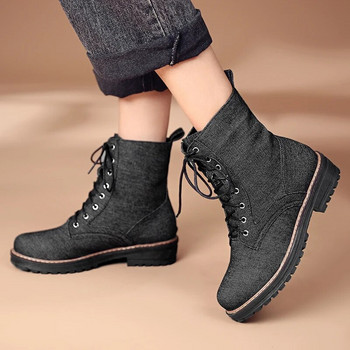 2023 Нови боти до глезена Дамски обувки Къси ботуши на платформа от естествен деним Ботуши с връзки и дебел ток Дамски есенни зимни ботуши Botas de mujer