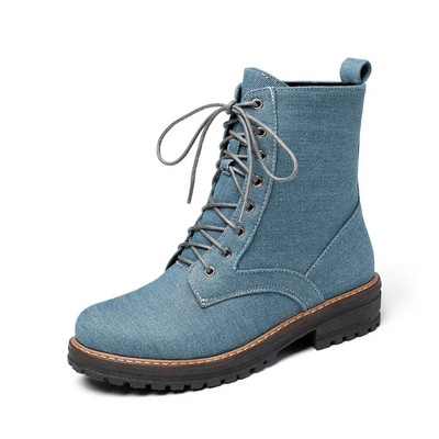 2023. aasta uued poolsaapad, naiste kingad, naturaalne teksakangast platvorm, lühikesed saapad, pitsad, paksud kontsad, saapad, sügis, talv Botas de mujer