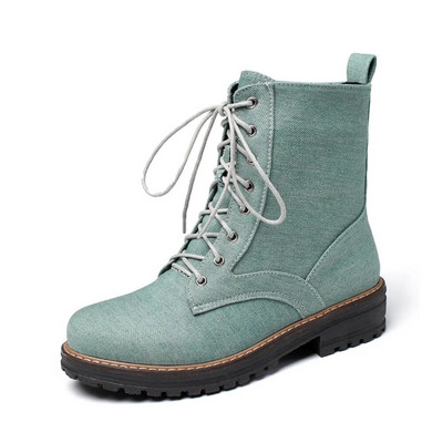 2023. aasta uued poolsaapad, naiste kingad, naturaalne teksakangast platvorm, lühikesed saapad, pitsad, paksud kontsad, saapad, sügis, talv Botas de mujer